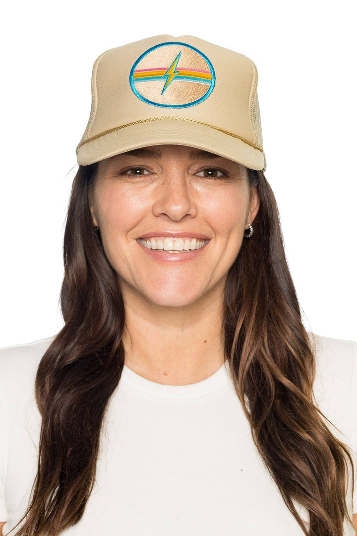 Tan Electric Rainbow Trucker Hat