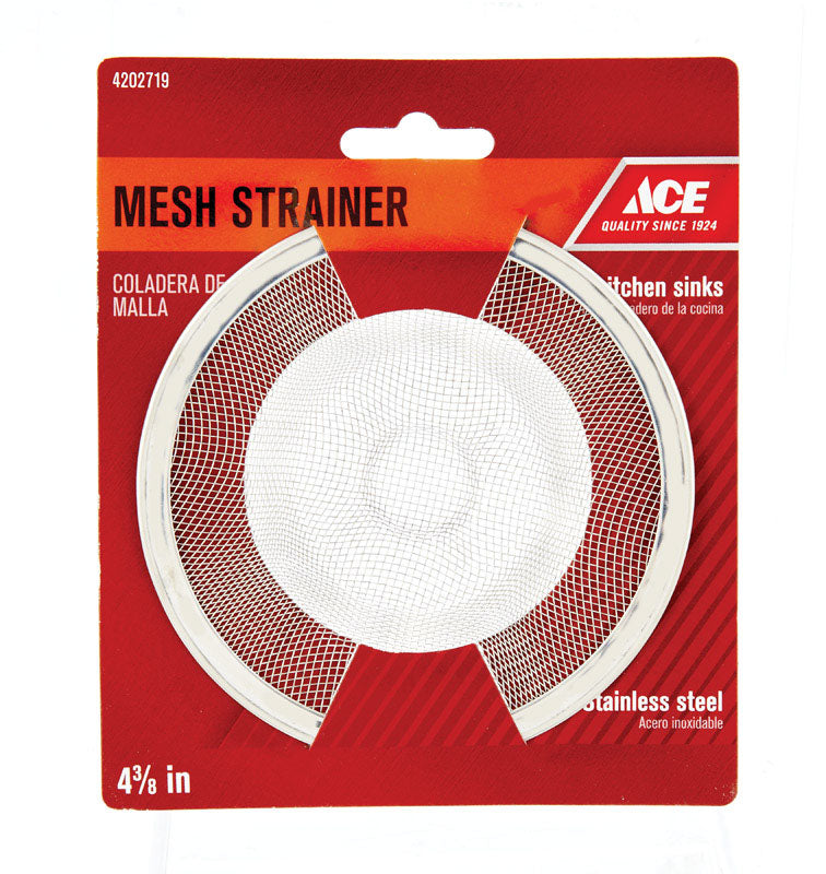 Ace 4-3/8 in. D Chrome Stainless Steel Mesh Strainer - White