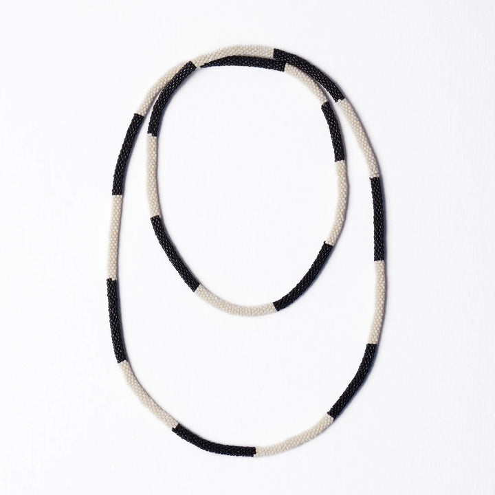 Allie Seed Bead Long Necklace Black + White