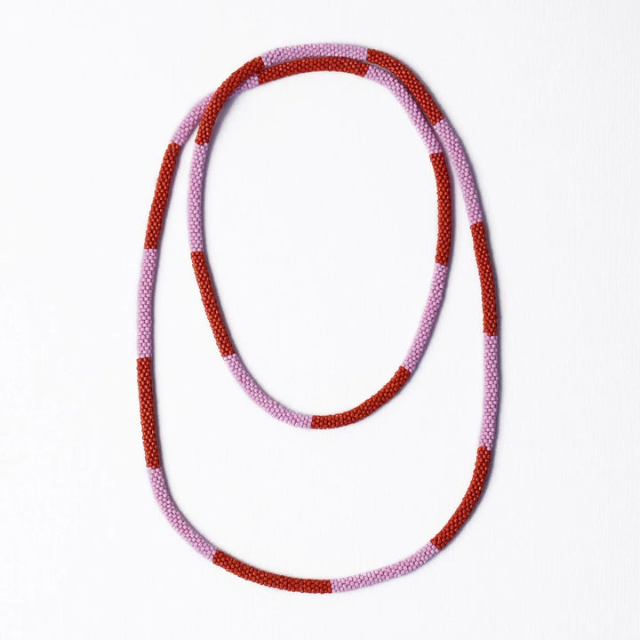 Allie Seed Bead Long Necklace Lavender + Rust