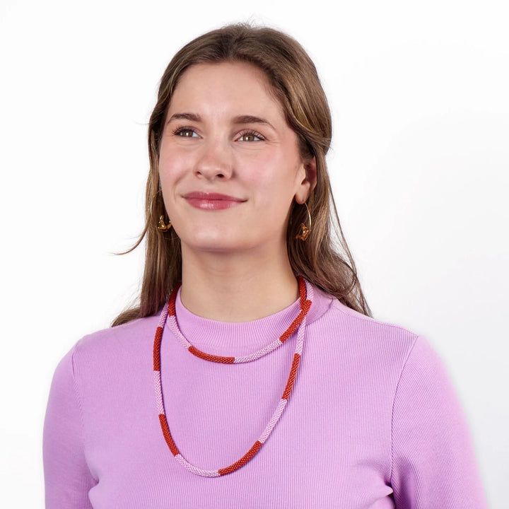 Allie Seed Bead Long Necklace Lavender + Rust