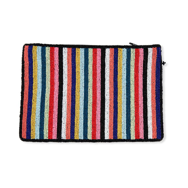 Annabella Vertical Stripes Beaded Clutch Multicolor