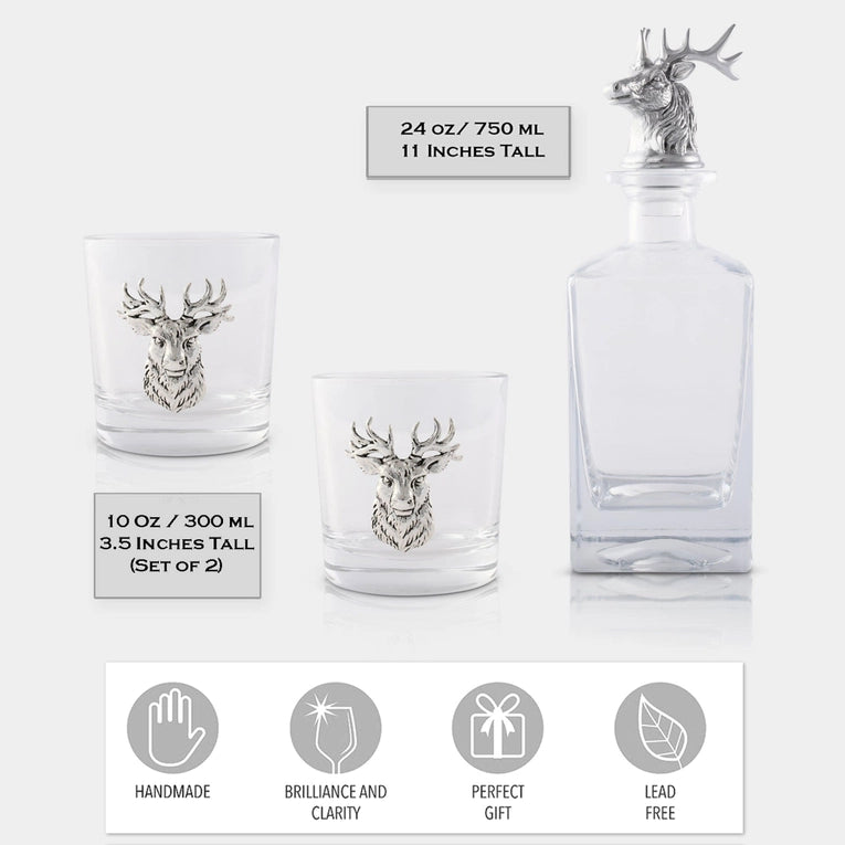 Arthur Court Elk Bust Decanter Set with Glasses