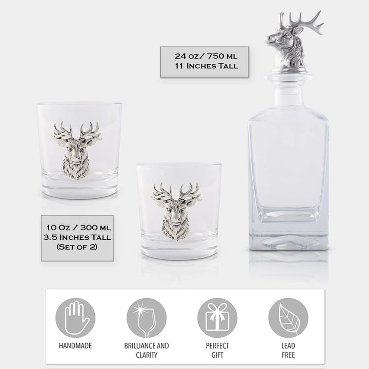 Arthur Court Elk Bust Decanter Set with Glasses