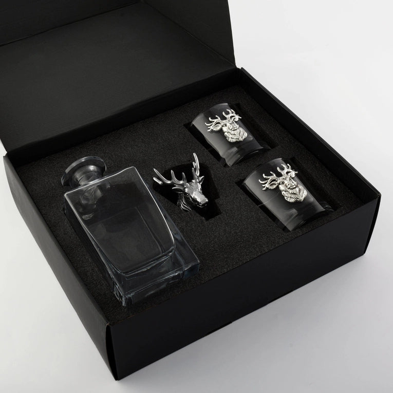 Arthur Court Elk Bust Decanter Set with Glasses