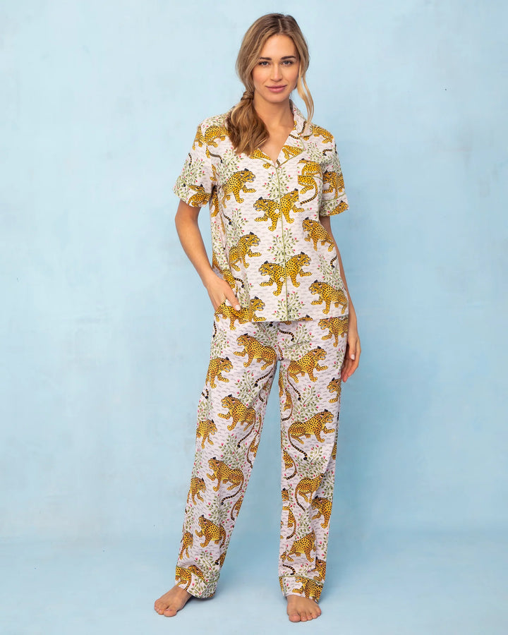 PrintFresh Bagherra Blush Short Sleeve Top & Long Pants PJ Set