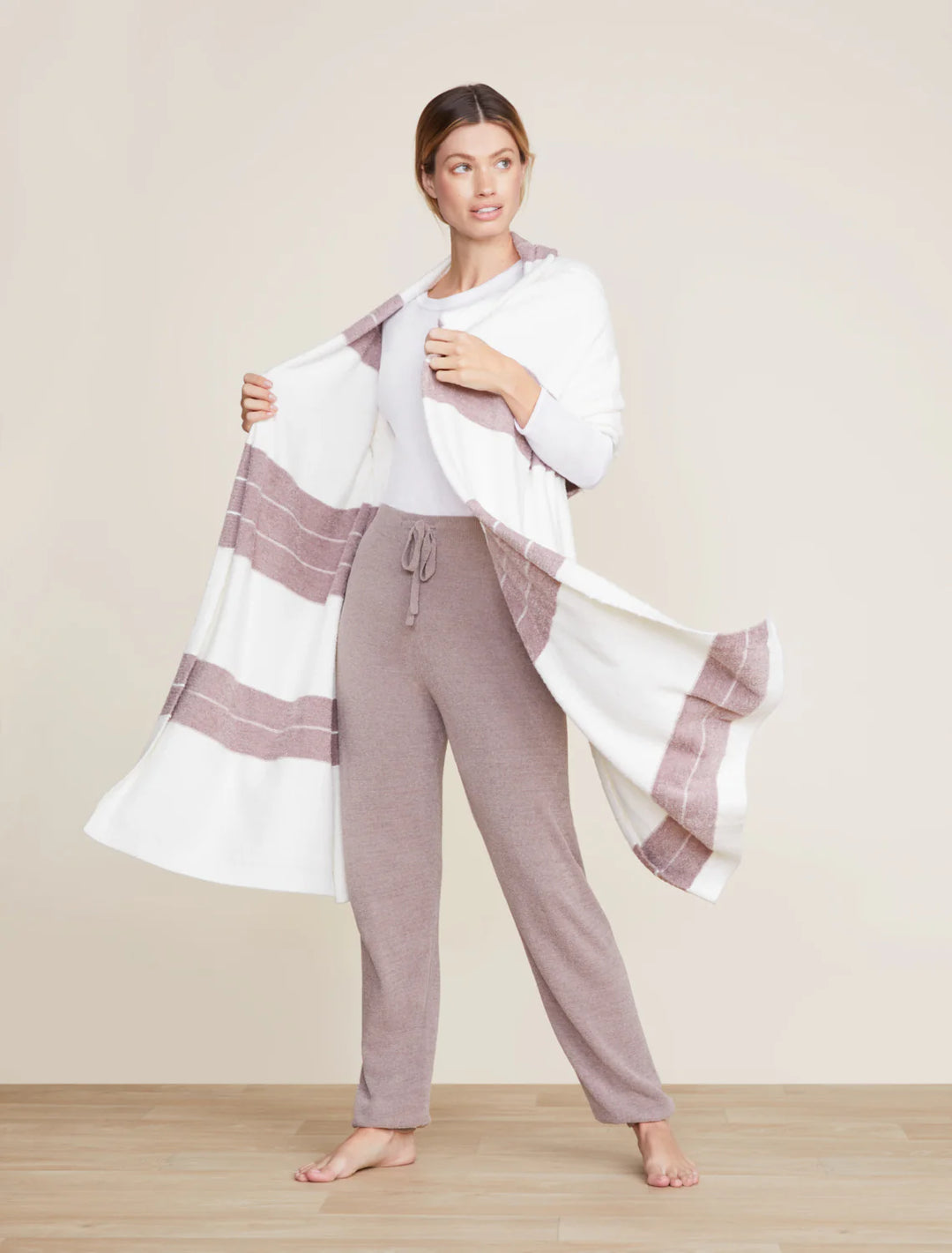Barefoot Dreams - CozyChic Lite® Pinched Stripe Blanket Scarf - Pearl / Deep Taupe