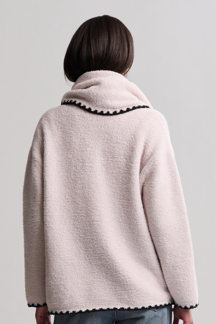 Barefoot Dreams CozyChic Blanket Stitch Cardigan with Detachable Scarf