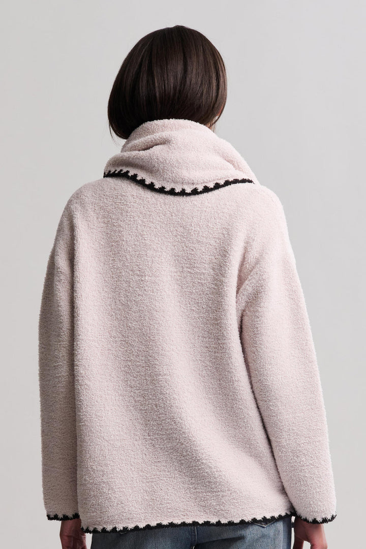 Barefoot Dreams CozyChic Blanket Stitch Cardigan with Detachable Scarf