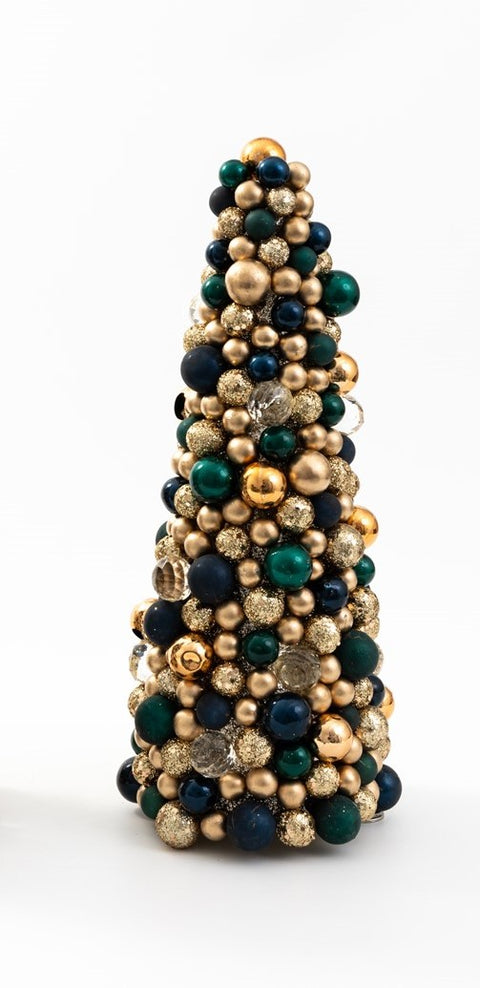 Bead and Crystal Cone Tree - Navy/Gold