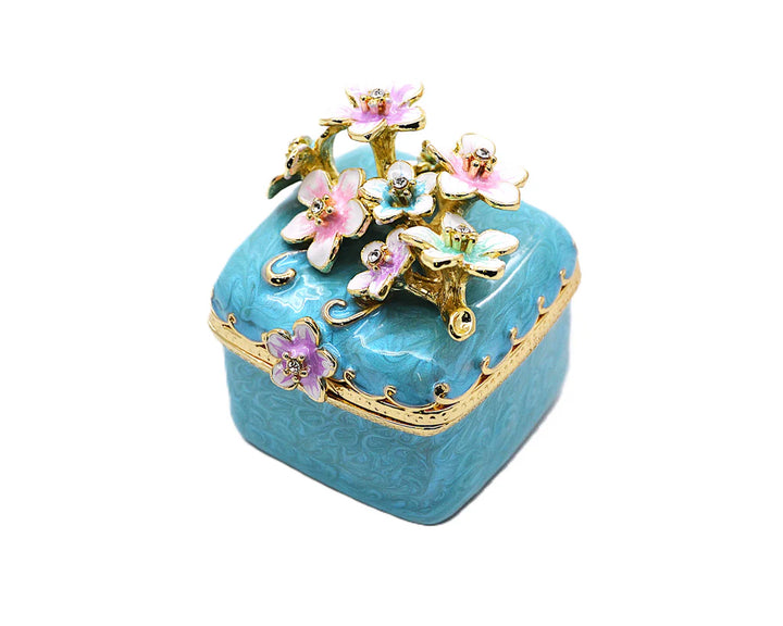 Bejeweled Cherry Blossom Flower Trinket Box