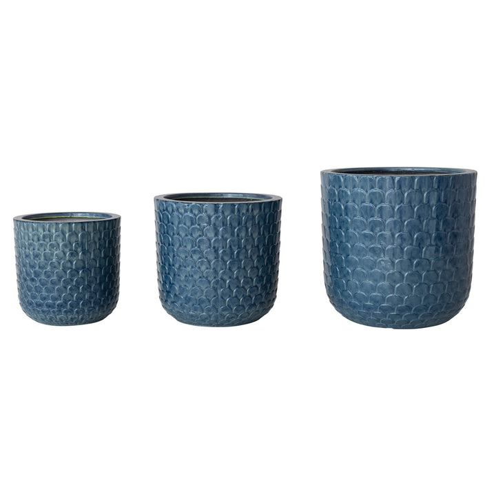 Blue Embossed Planter with Drainage Hole