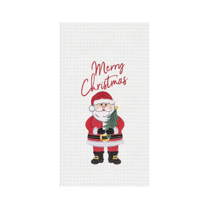 Merry Christmas Santa Embroidered Waffle Weave Kitchen Towel
