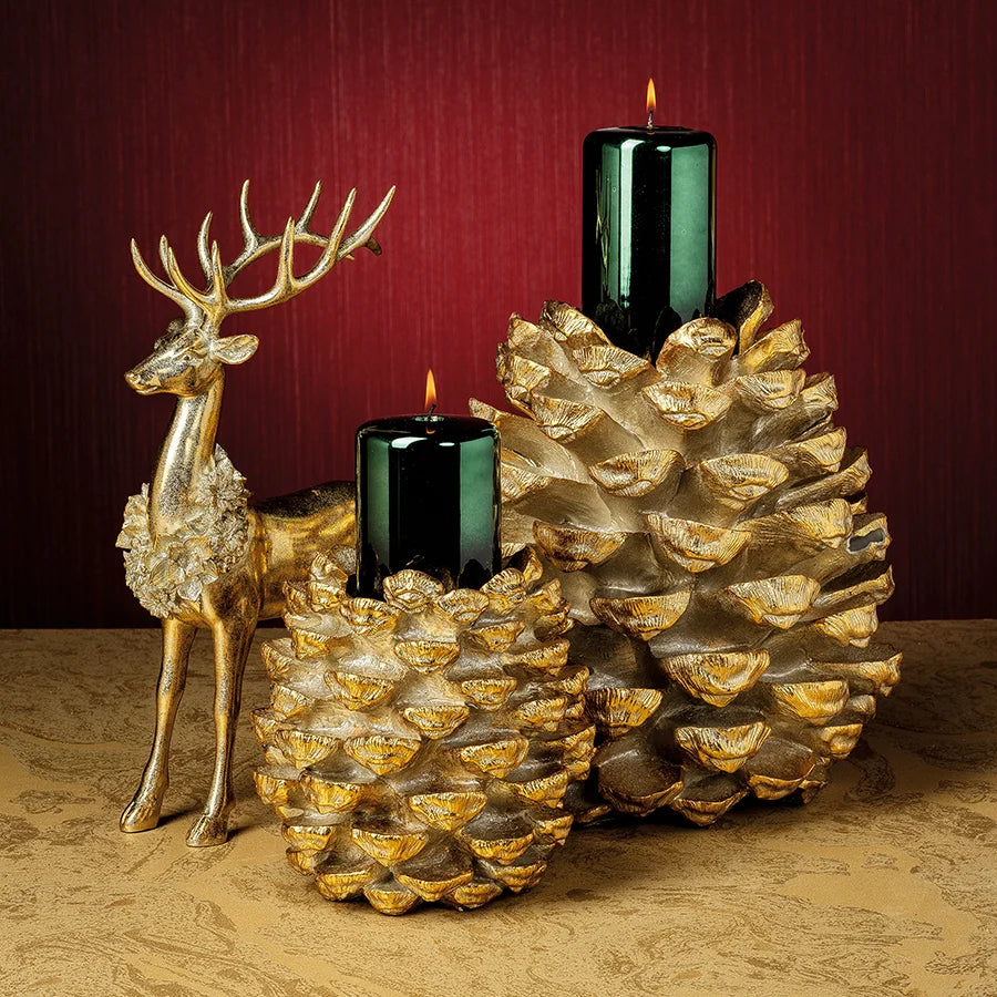 Golden Standing Deer with Floral Wreath