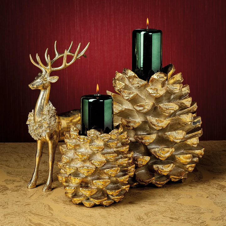Golden Standing Deer with Floral Wreath