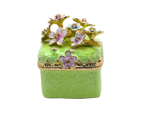 Bejeweled Cherry Blossom Flower Trinket Box