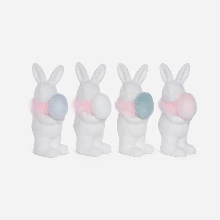 Flocked White Bunny with Egg