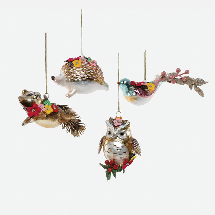 Animal with Flowers Glass Ornament
