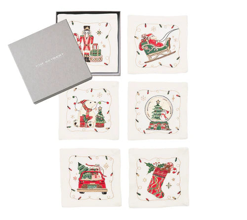 Kim Seybert Cocktail Napkin Set Holly Jolly