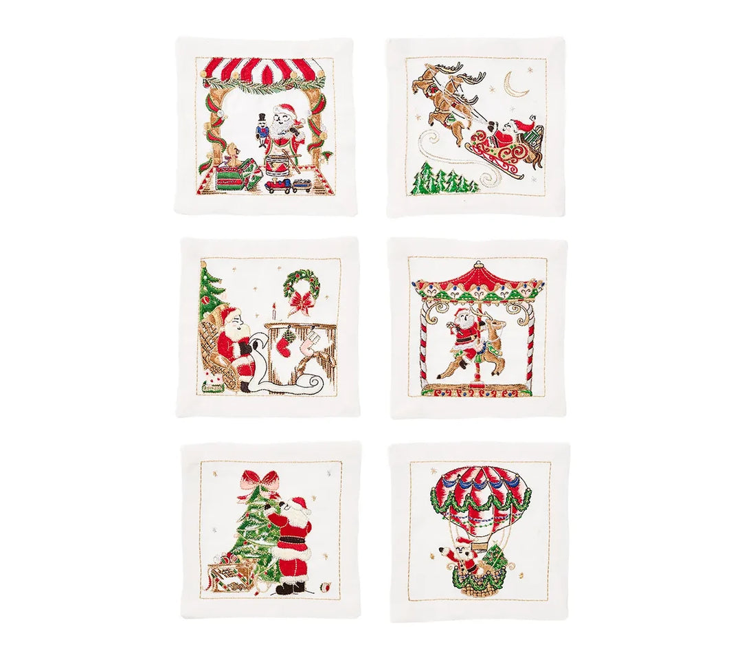 Kim Seybert Santa Cocktail Napkins in White & Multi Set