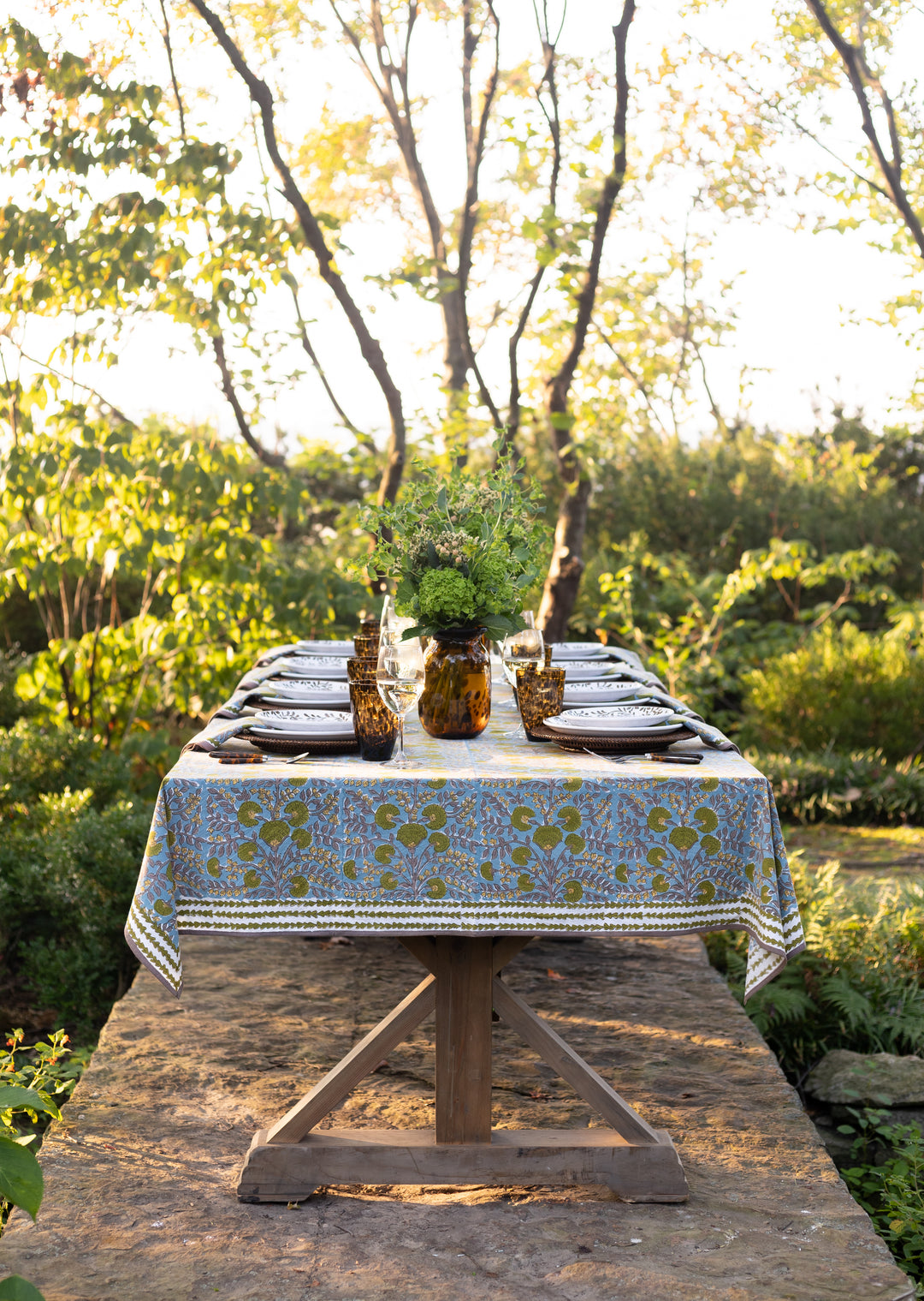 Pomegranate Cactus Flower Teal & Green Tablecloth