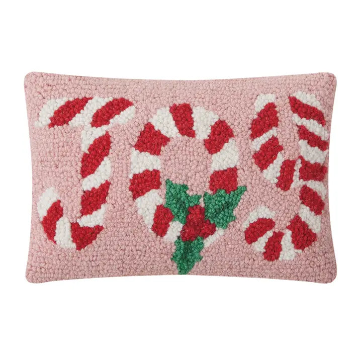 Peking Handicrafts Candy Cane Joy Hook Pillow