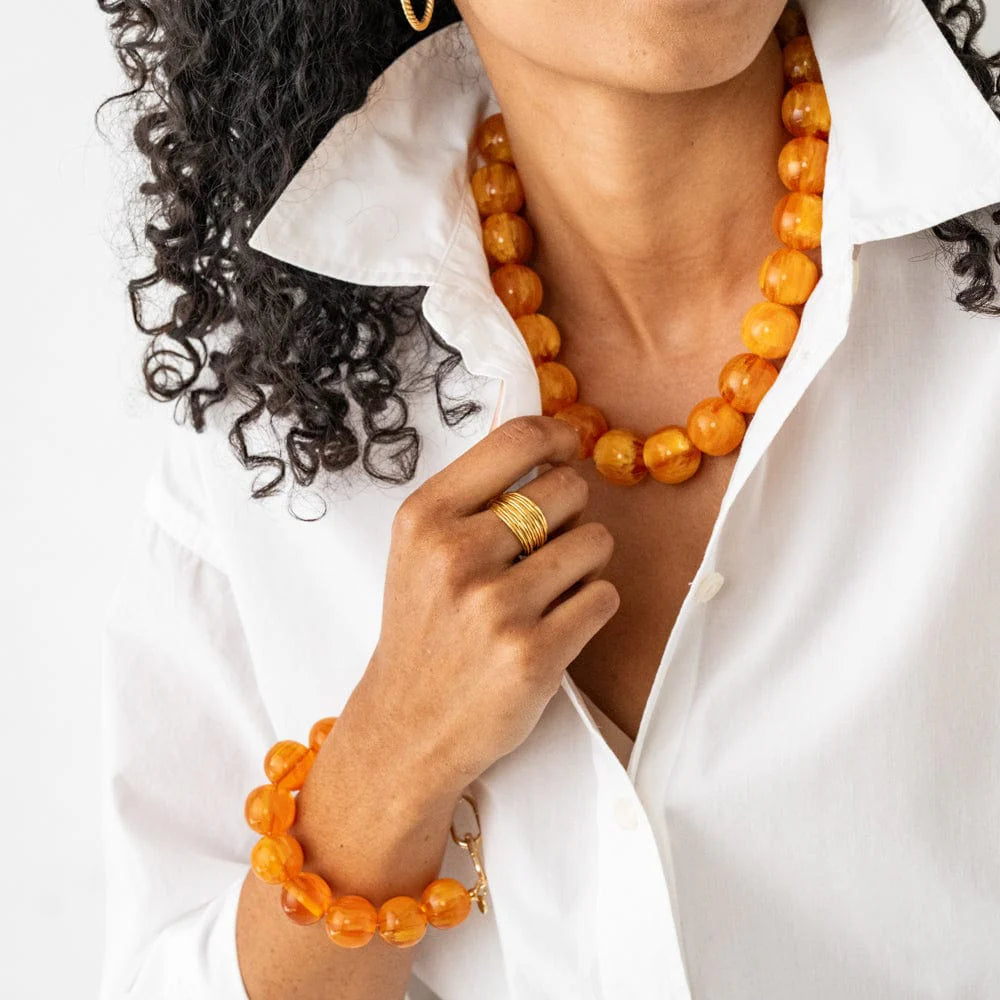 Cece Large Resin Bead Bracelet Amber