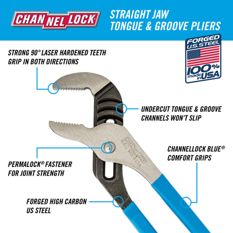 Channellock 12-inch Straight Jaw Tongue & Groove Pliers