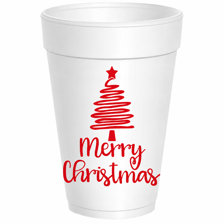 Merry Christmas Squiggle Tree Styrofoam Cups