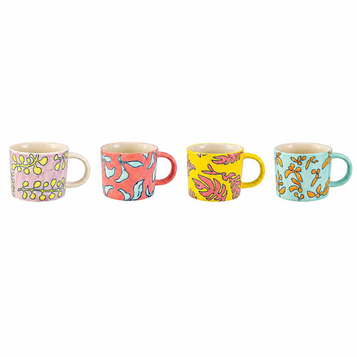 Hazel Mazel Hand-Painted Stoneware Mug with Wax Relief Botanical Pattern