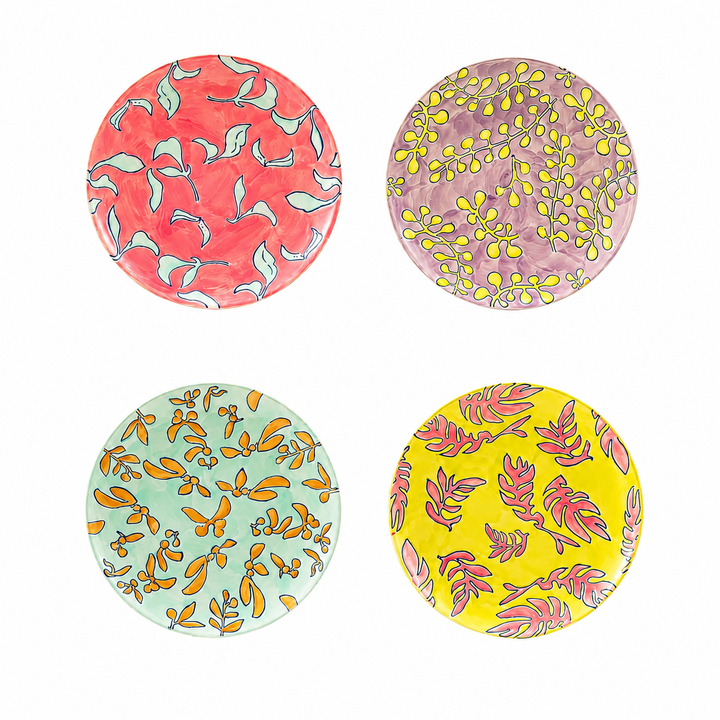 Hazel Mazel Round Hand-Painted Stoneware Plate with Wax Relief Botanical Pattern
