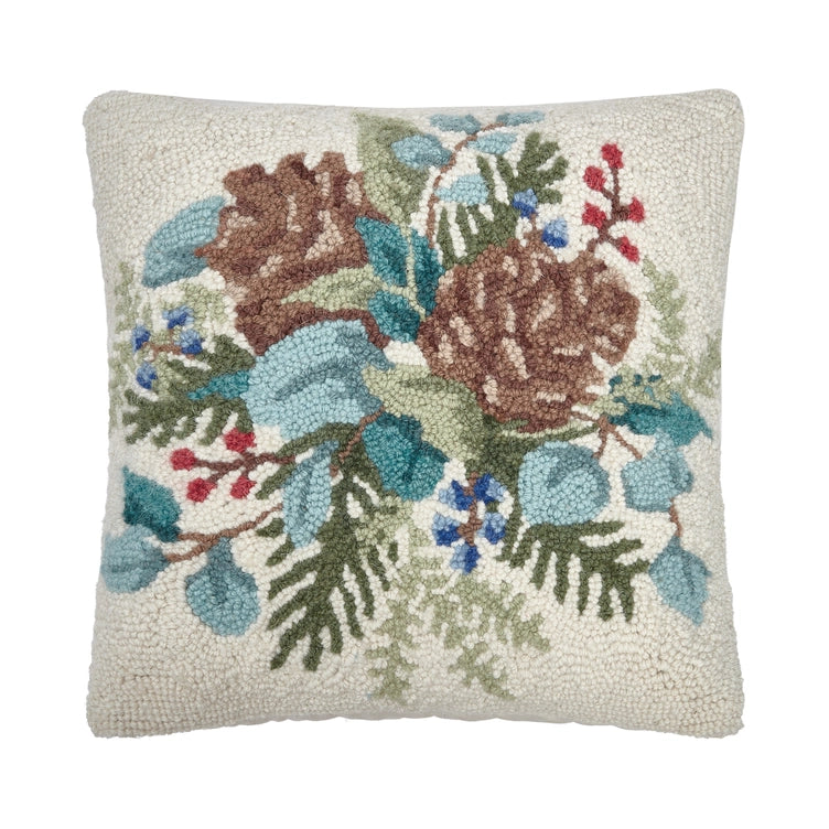 Peking Handicrafts Christmas Holly Pine Hook Pillow