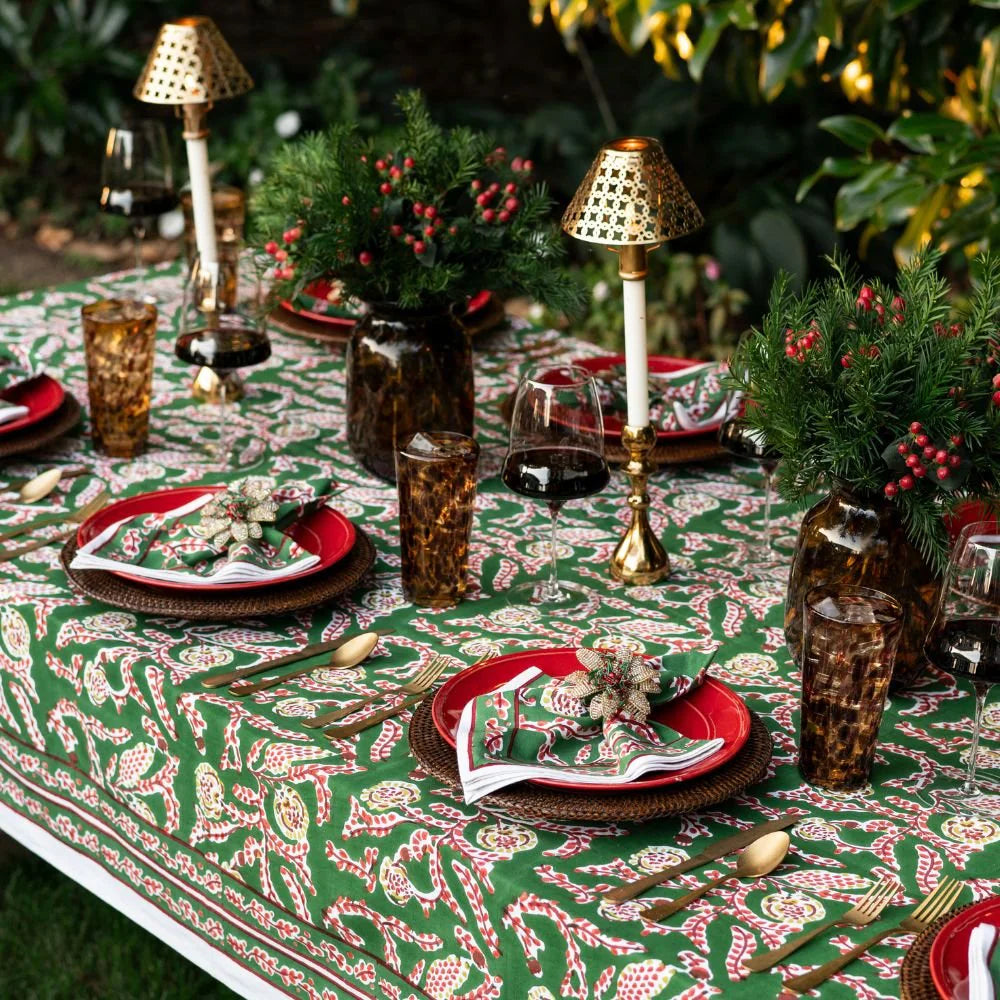 Pomegranate Emerald Climbing Dahlia Tablecloth