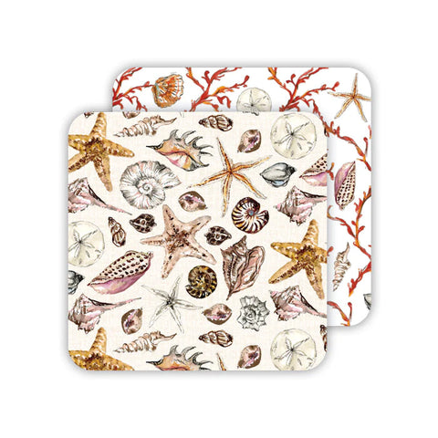 Coastal Seashell Pattern & Coral Trellis Paper Coasters
