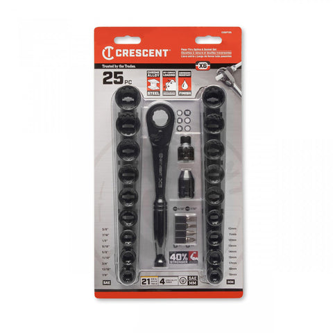 Crescent X6 3/8 in. drive 12 Point Socket and Ratchet Set - 25 pc