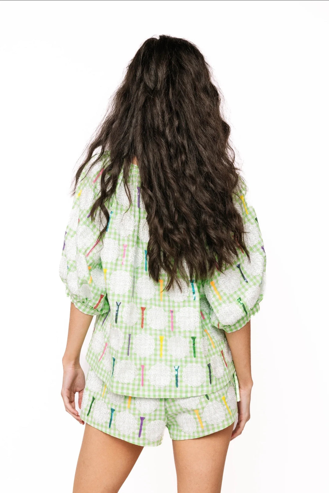 Queen of Sparkles Green & White Gingham Golf Ball & Golf Tee Button Up