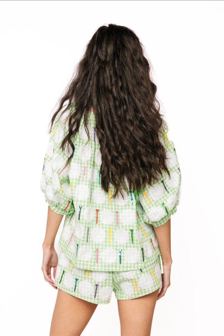 Queen of Sparkles Green & White Gingham Golf Ball & Golf Tee Button Up
