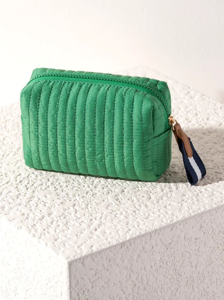 Ezra Small Quilted Boxy Cosmetic Pouch - Green