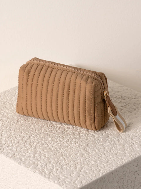Ezra Small Quilted Boxy Cosmetic Pouch - Tan