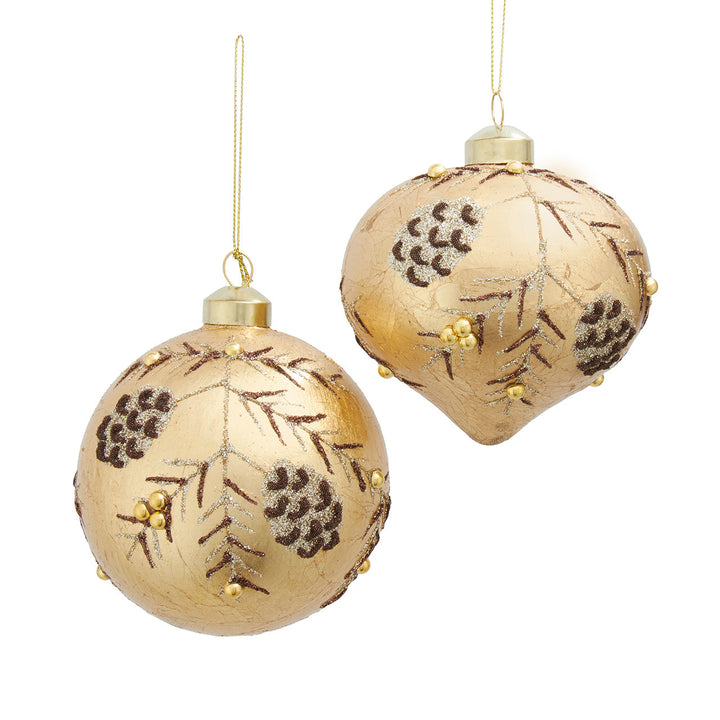 Kurt Adler Glass Gold with Pinecone & Branches Ornament