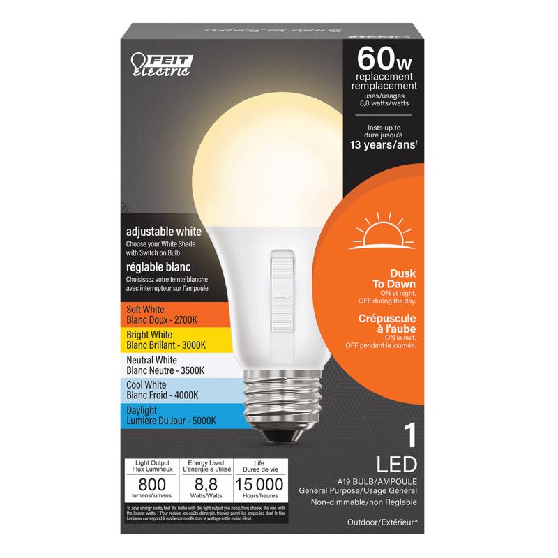 Feit A19 E26 (Medium) LED Dusk to Dawn Bulb Tunable White/Color Changing 60 Watt Equivalence