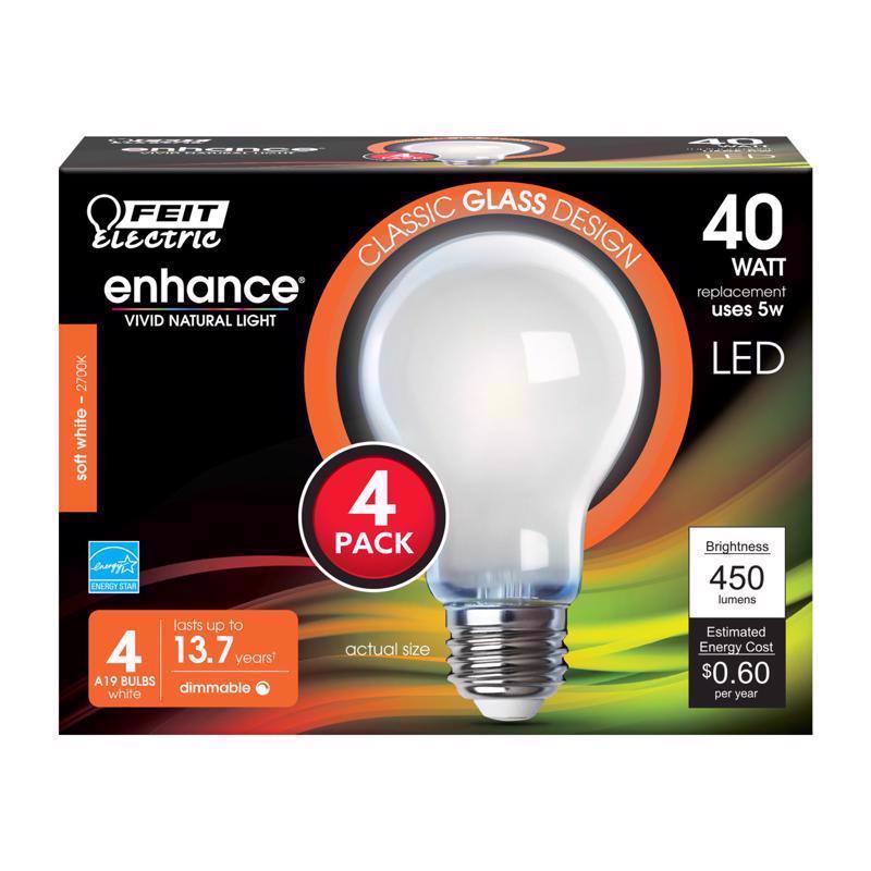 Feit Enhance A19 E26 (Medium) Filament LED Bulb Soft White - 4pk