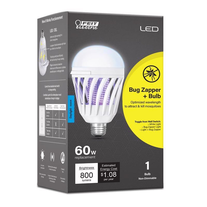 Feit 9W (60W Equivalent) Daylight White (5000K) E26 Base Cylinder Shape Bug Zapper and Light Bulb