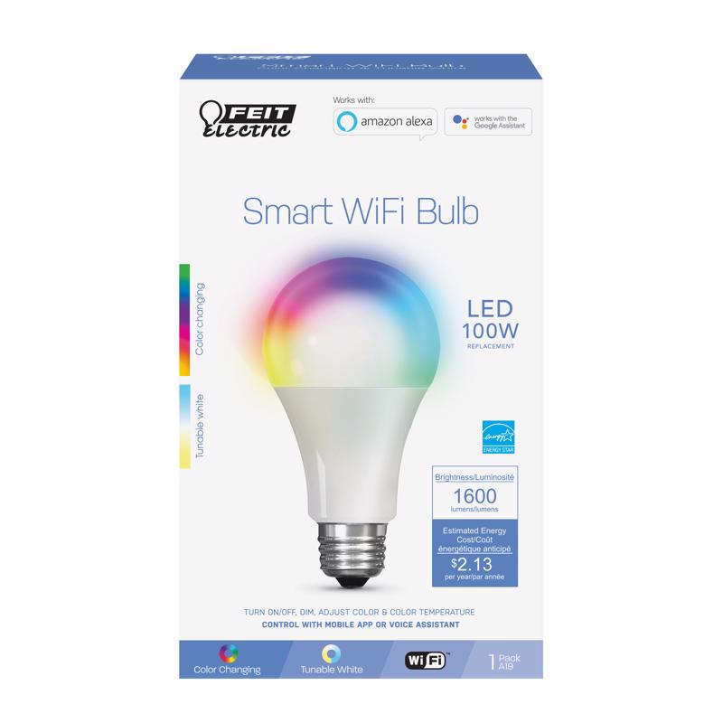 Feit Smart Home A21 E26 (Medium) Smart-Enabled LED Bulb Color Changing 100 Watt Equivalence