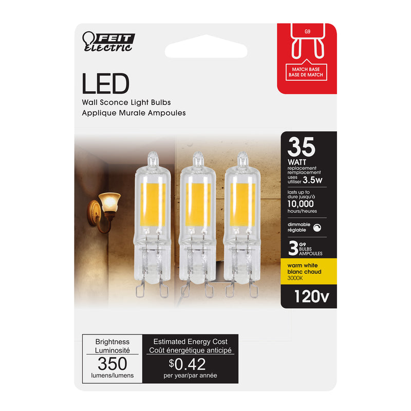Feit T4 G9 LED Bulb Warm White 35 Watt Equivalence - 3 pk