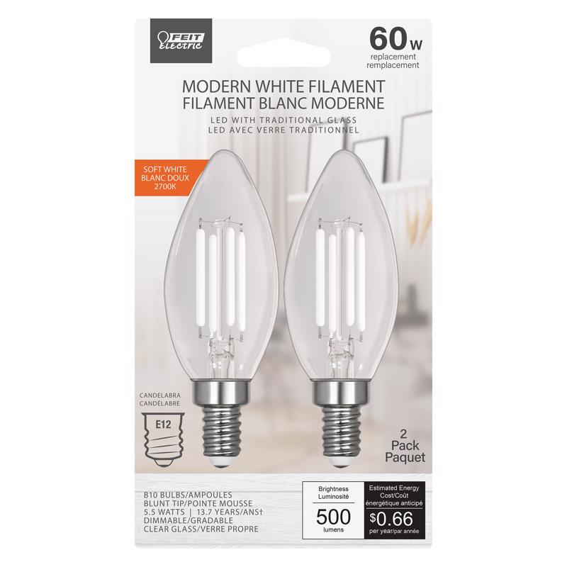 Feit White Filament BA10 E12 Filament Blunt Tip LED Bulb - Soft White
