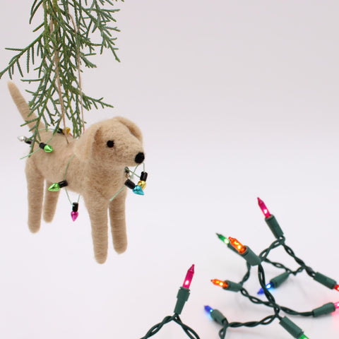 Felt Dog with Faux Lights Ornament