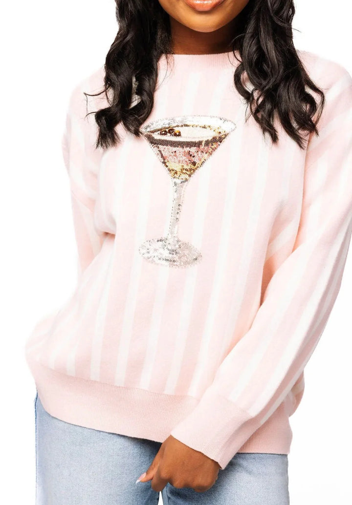 Queen of Sparkles Light Pink & White Stripe Espresso Martini Sweater