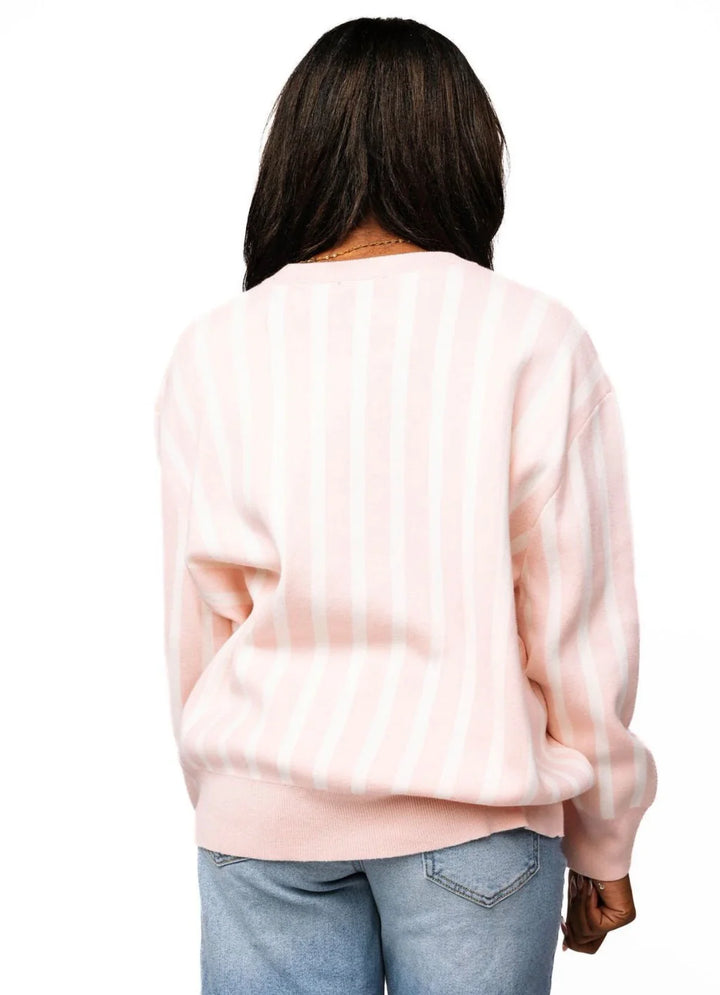 Queen of Sparkles Light Pink & White Stripe Espresso Martini Sweater