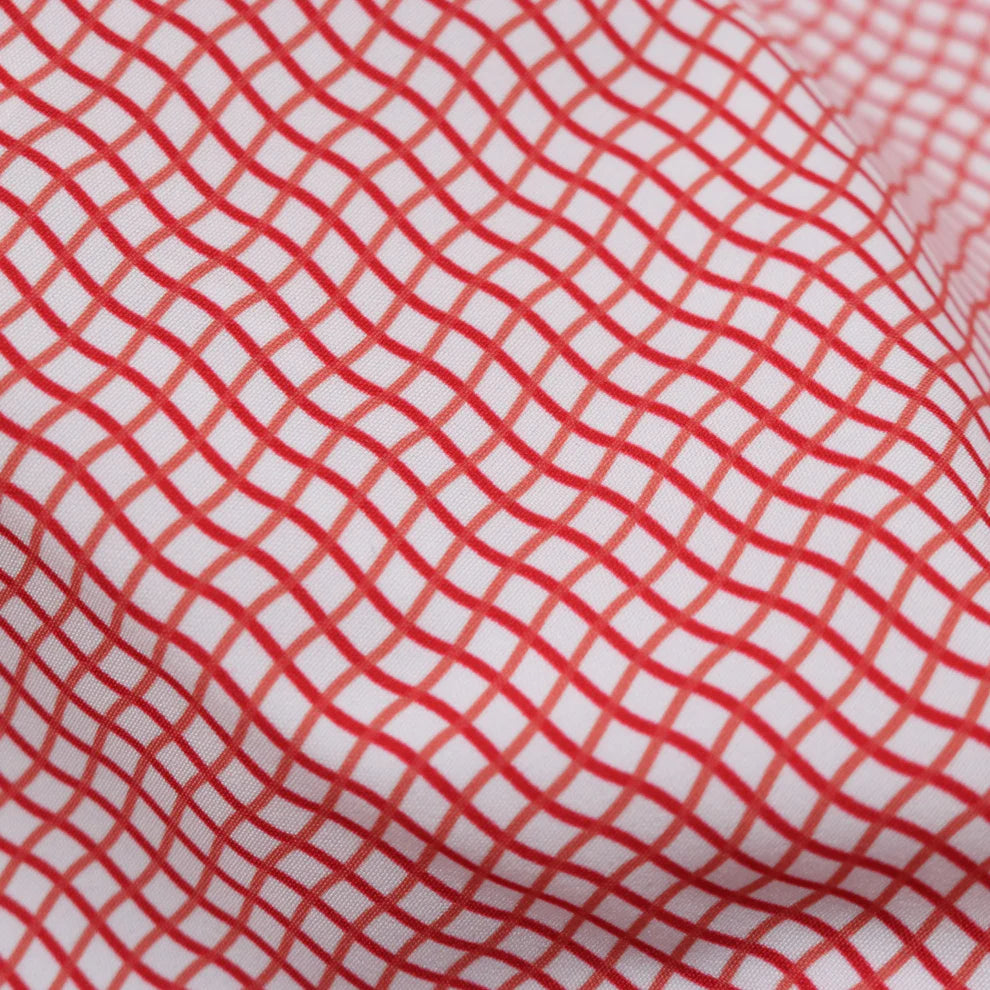 Blue Quail Men's Wave Check Guayabera Red